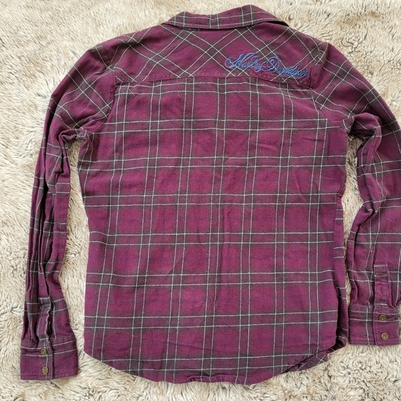 Harley-Davidson Women's Studded Pocket Flannel Shirt Magenta Plaid Size Medium - Picture 8 of 9